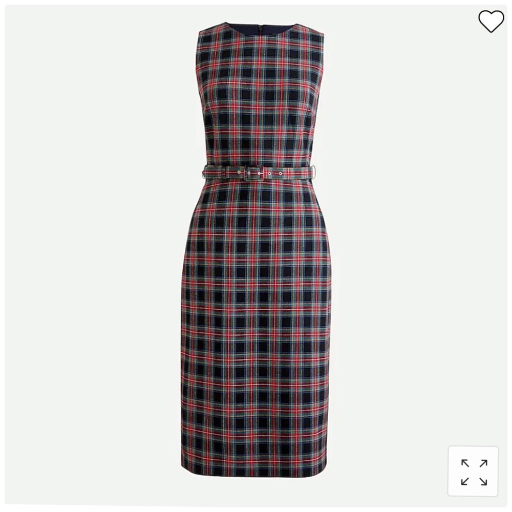 Festive J.Crew Belted Sheath Dress in Black Stewart Tartan